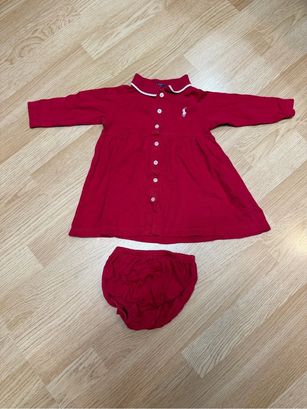 Ralph Lauren Baby Girls 12-18M Red Polo Dress Bloomers Preppy Cotton Set